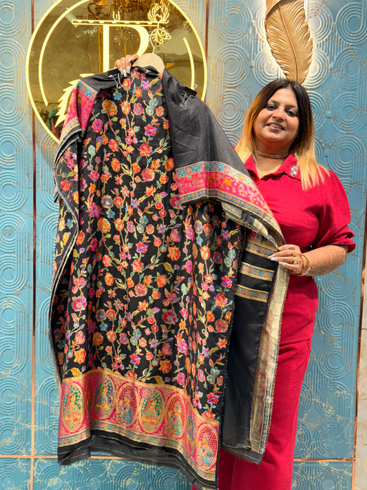 Floral Dola Silk Unstitched Suit with 4-Side Printed Dupatta | Premium Ladies Dress Material