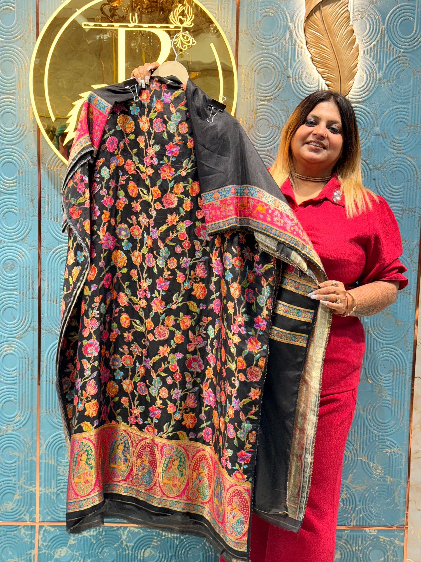 Floral Dola Silk Unstitched Suit with 4-Side Printed Dupatta | Premium Ladies Dress Material