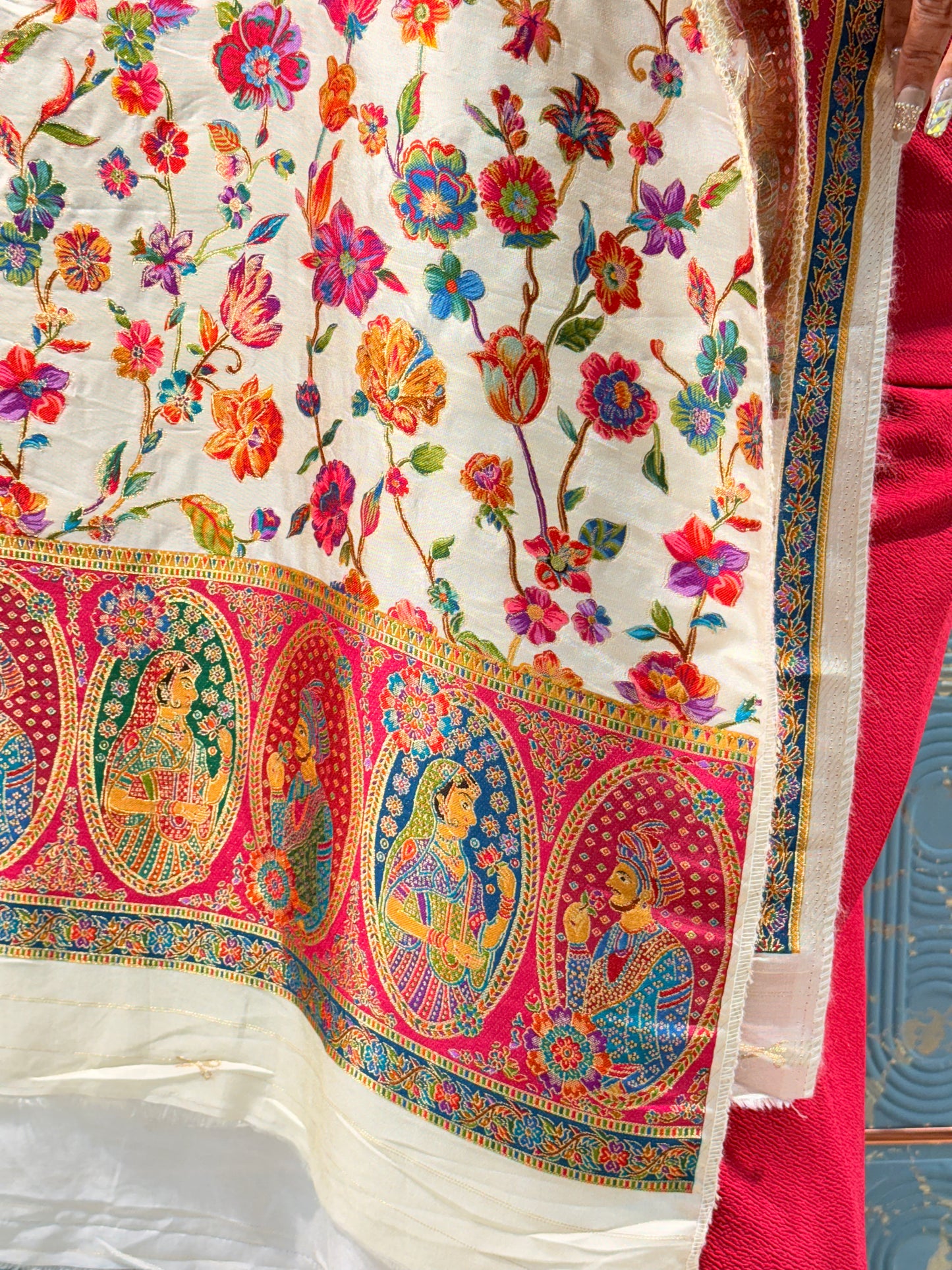 Floral Dola Silk Unstitched Suit with 4-Side Printed Dupatta | Premium Ladies Dress Material