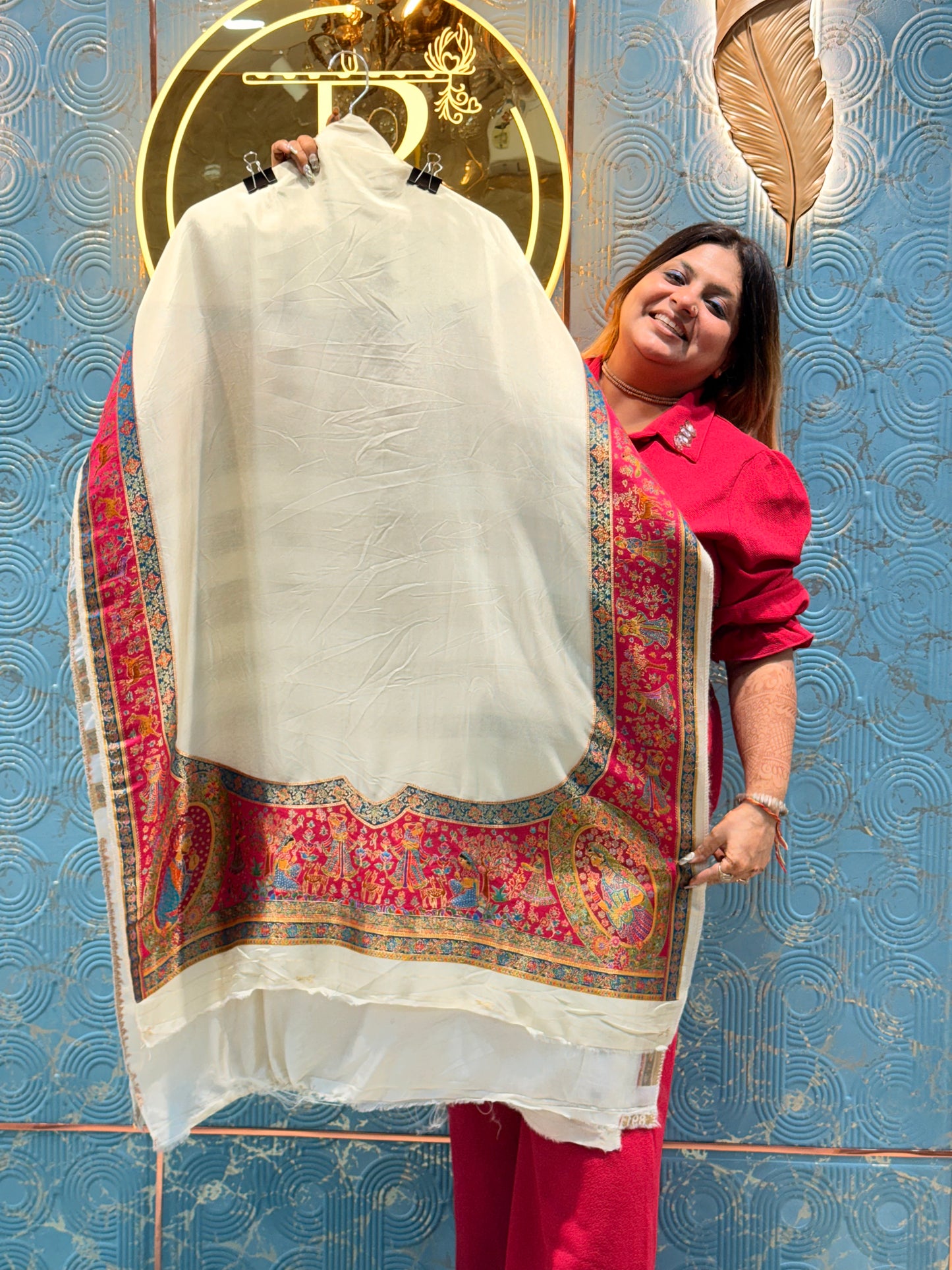 Floral Dola Silk Unstitched Suit with 4-Side Printed Dupatta | Premium Ladies Dress Material