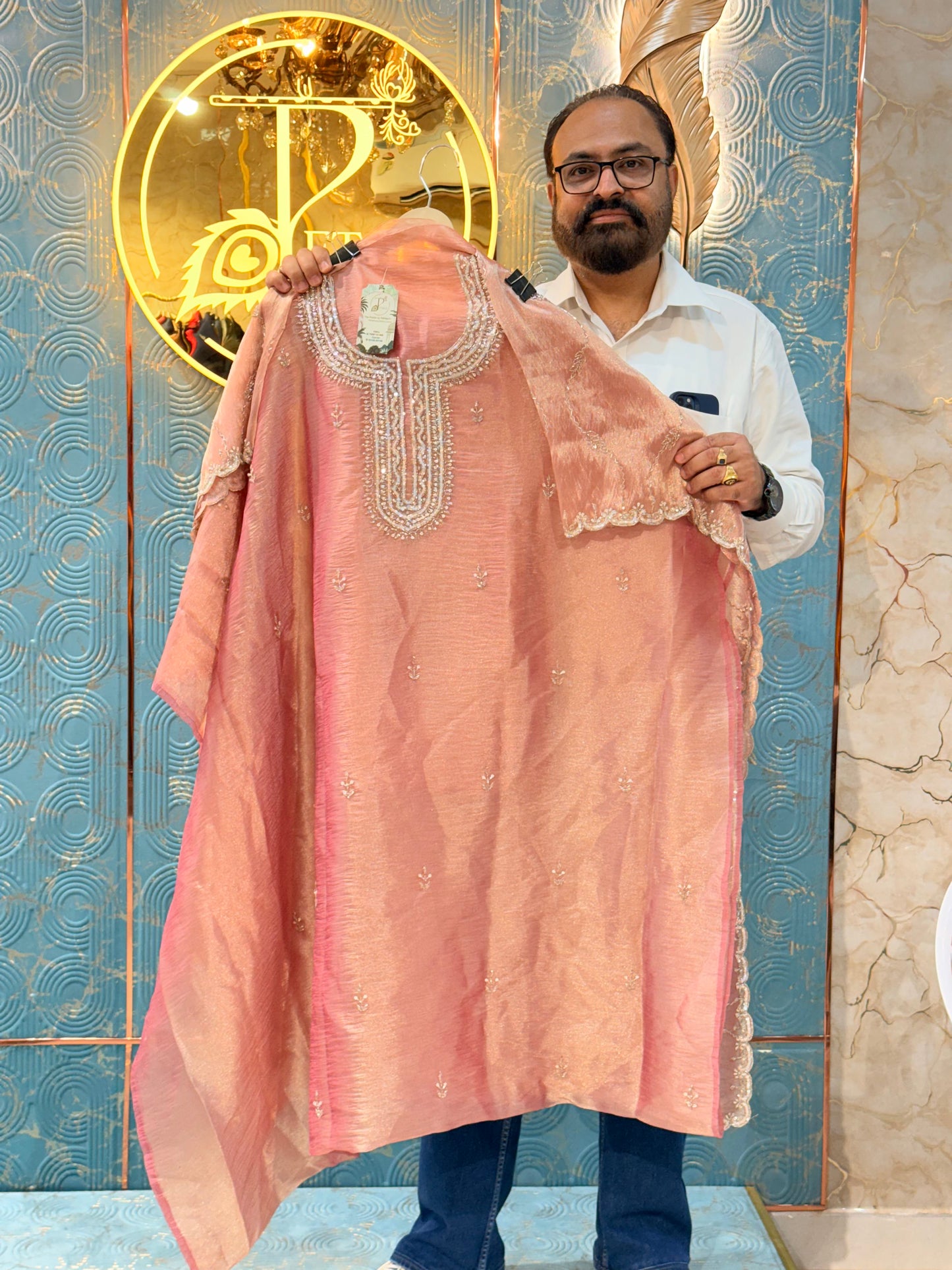 Premium Hand-Embroidered Silk Suit – The Petals Exclusive