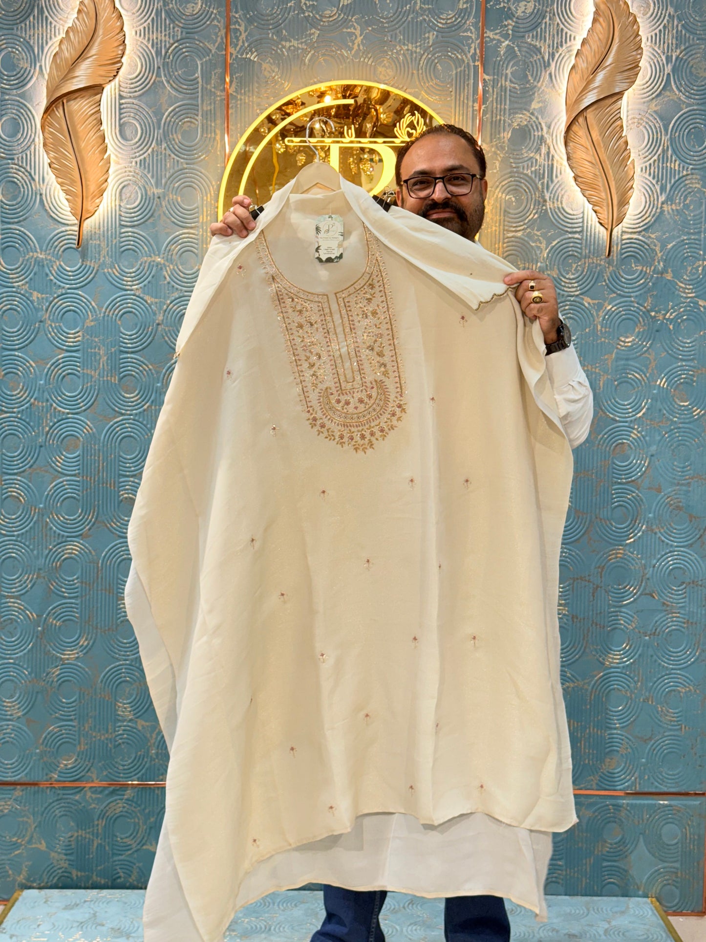 Premium Ivory Hand-Embroidered Suit Set