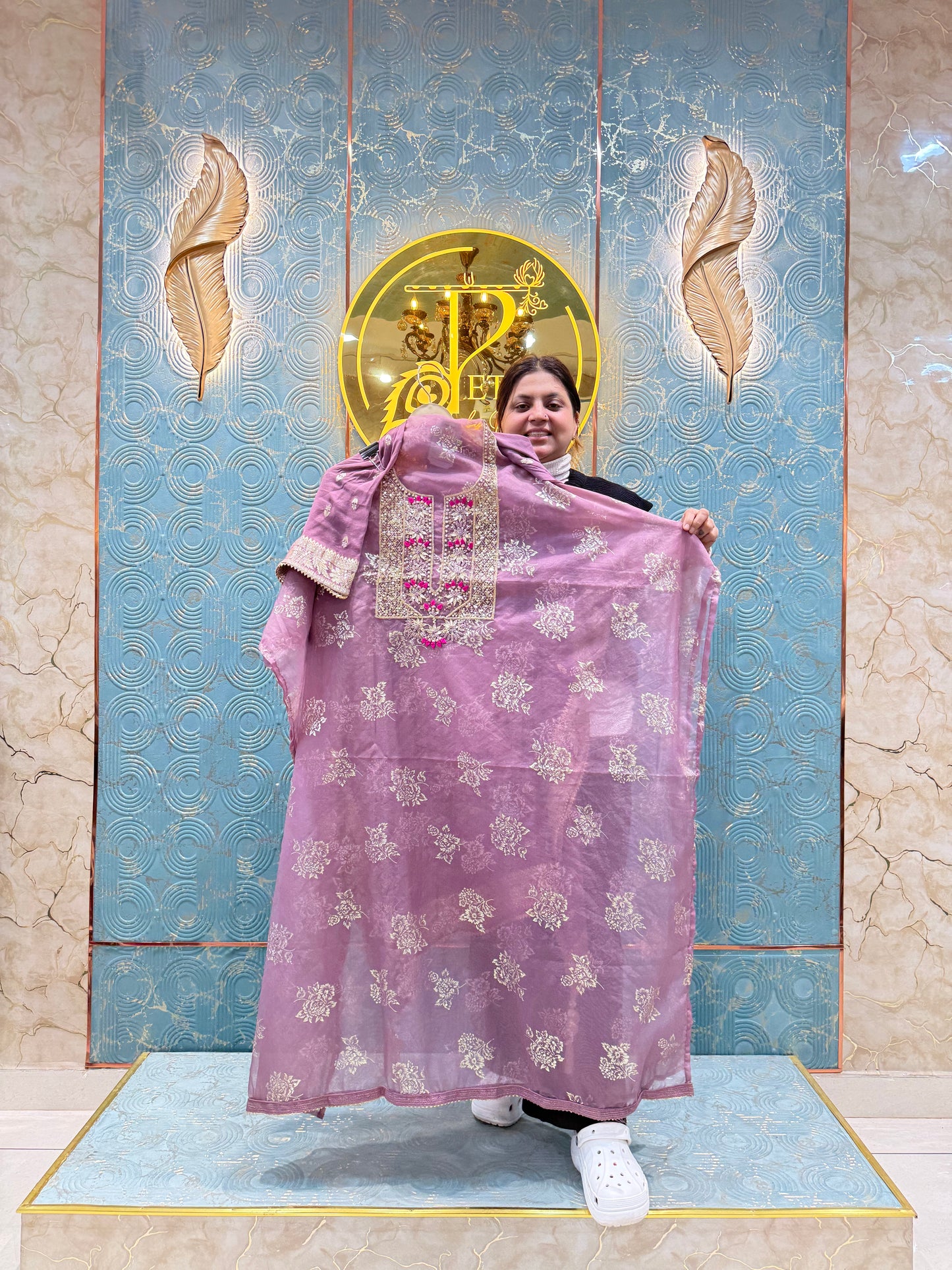 Premium Embroidered Unstitched Suit with Heavy Neck Work